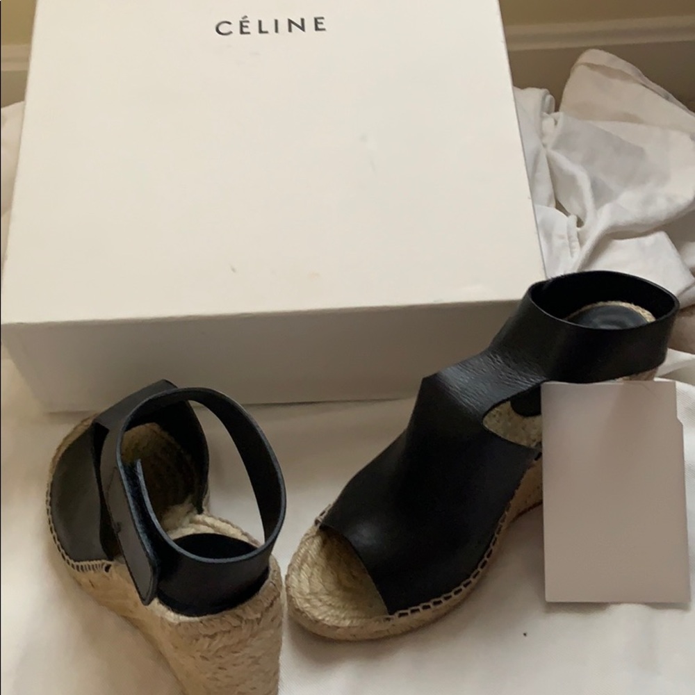 Celine espadrille calfskin wedge sandals